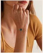 Stainless Steel Leaf Flower Bracelet Adjustable Woman Girl AAA Zirconia Inlay Christmas Gift