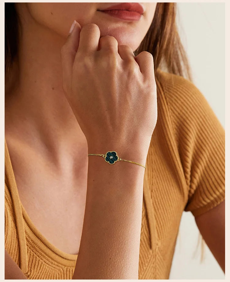 Stainless Steel Leaf Flower Bracelet Adjustable Woman Girl AAA Zirconia Inlay Christmas Gift