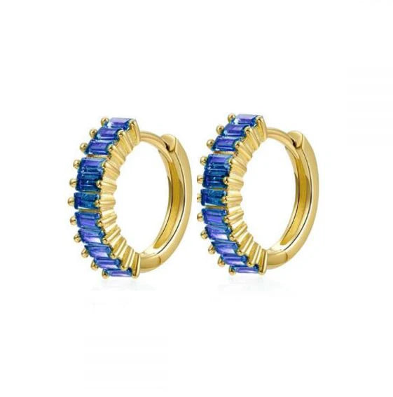 2PCS Stainless Steel Circle Hoop Earrings Colourful Zircon Crystal