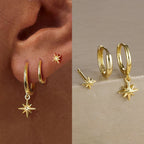 3PCS Gold Colour Star Earrings Set Zircon Pendant Stainless Steel