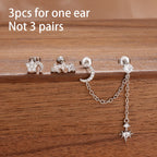 3PCS Stainless Steel Fashion Tassel Chain Stud Piercing Earrings Set