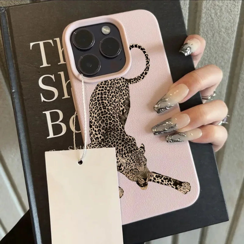 Cool Black Leopard Lychee Case for iPhone 17 16 15 14 13 Pro Max