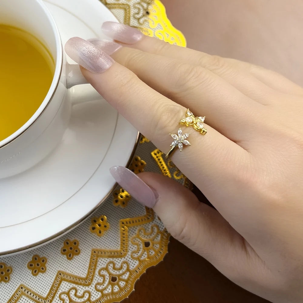 Butterfly with Flower Ring 925 Sterling Silver Romantic Fine Jewellery Women