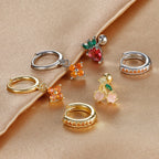 3PCS Stainless Steel Orange Zirconia Flower Pendant Hanging Earrings Set