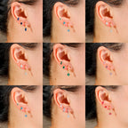 3PCS Stainless Steel Flower Crystal Zirconia Hoop Earrings Square
