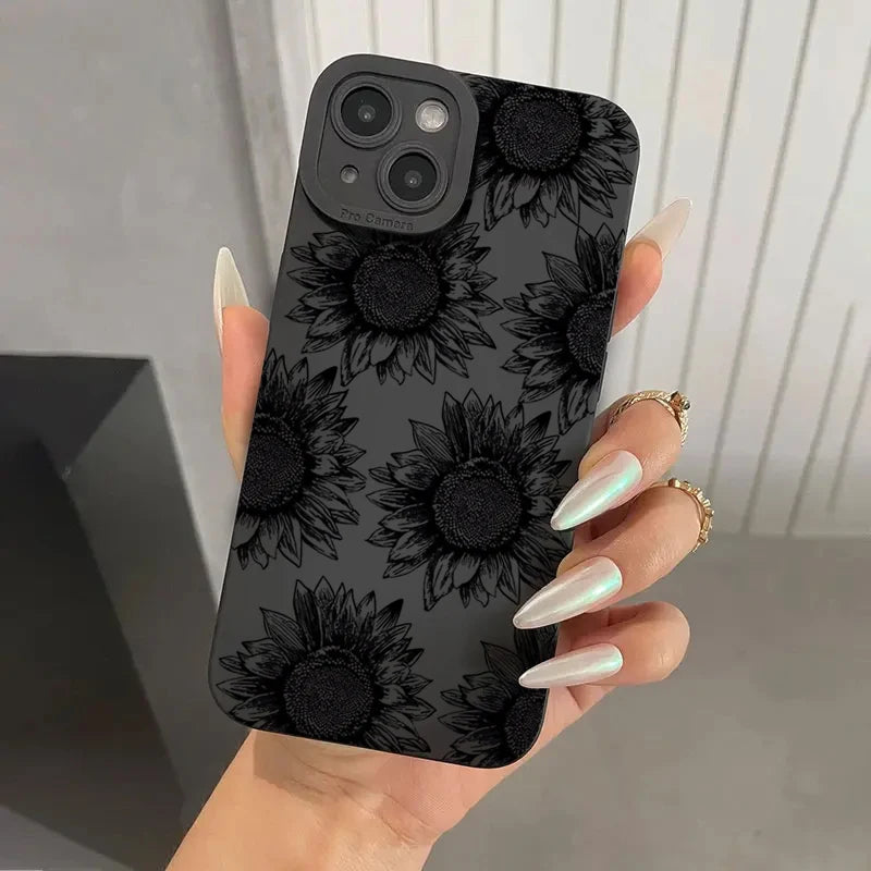 Black Sunflower Pattern Case for Samsung Galaxy A16 A54 S25 S24