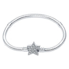 Real 925 Sterling Silver 17-20CM Snowflake Dreamcatcher Star Original Bracelet Fit For Wedding Fine Jewelry DIY Making