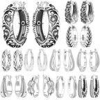 925 Sterling Silver Curled Grass Pattern Flower Hoop Earrings Women's Jewellery