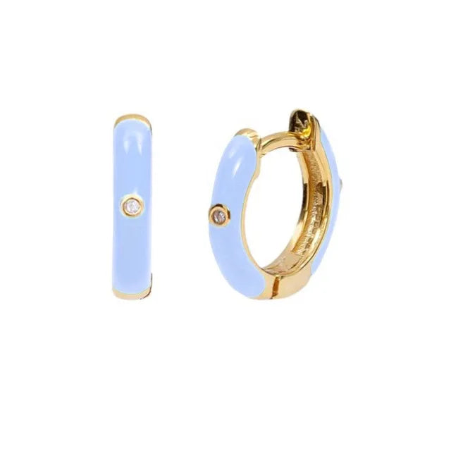 New Stainless Steel Round Hoop Earrings Colourful Crystal Zirconia
