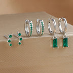 3 Pairs Exquisite Zircon Little Huggies Hoop Earrings Set Steel