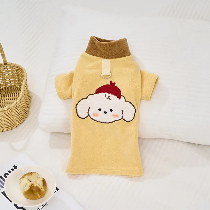 Cute Printed Plush Dog Hoodie - Soft Fleece Puppy Sweater, Skin-friendly & Warm, Pet Costume Clothes for Small Dogs