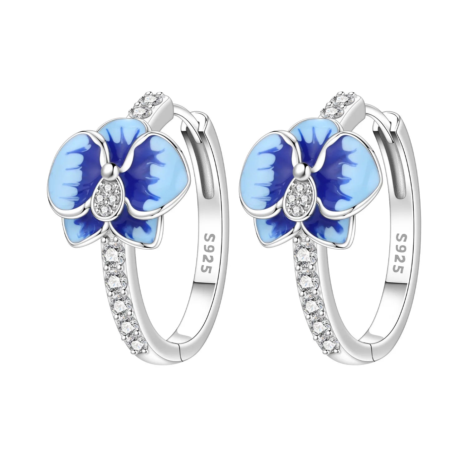 925 Sterling Silver Blue Iris Flower Hoop Earrings Anniversary Jewellery Gift