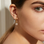 Luxury Zircon Key Lock Asymmetric Hoop Earrings Gold Plated Steel