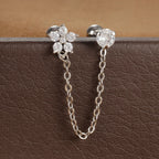 Stainless Steel Zircon Crown Stud Earrings Women 18K Gold Double Studs