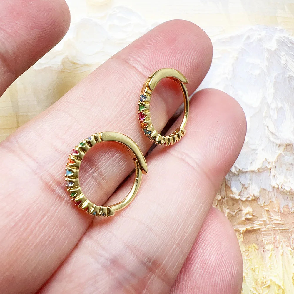 Colourful Stone Gold Plated Hoop Earrings 925 Sterling Silver Bohemia