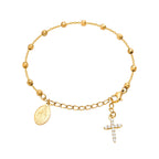 Stainless Steel Virgin Mary St Benedict Cross Bracelet, Bead Chain Bracelet Women Religious Jewelry