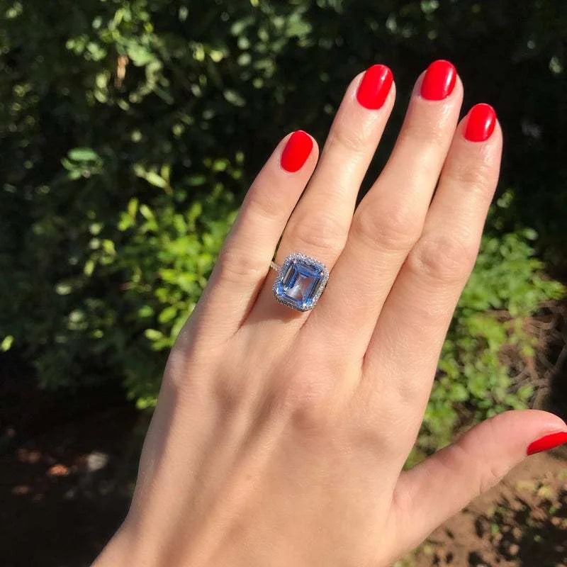 925 Sterling Silver Gorgeous Bridal Wedding Ring Big Stone Crystal Square AAA Cubic Zirconia