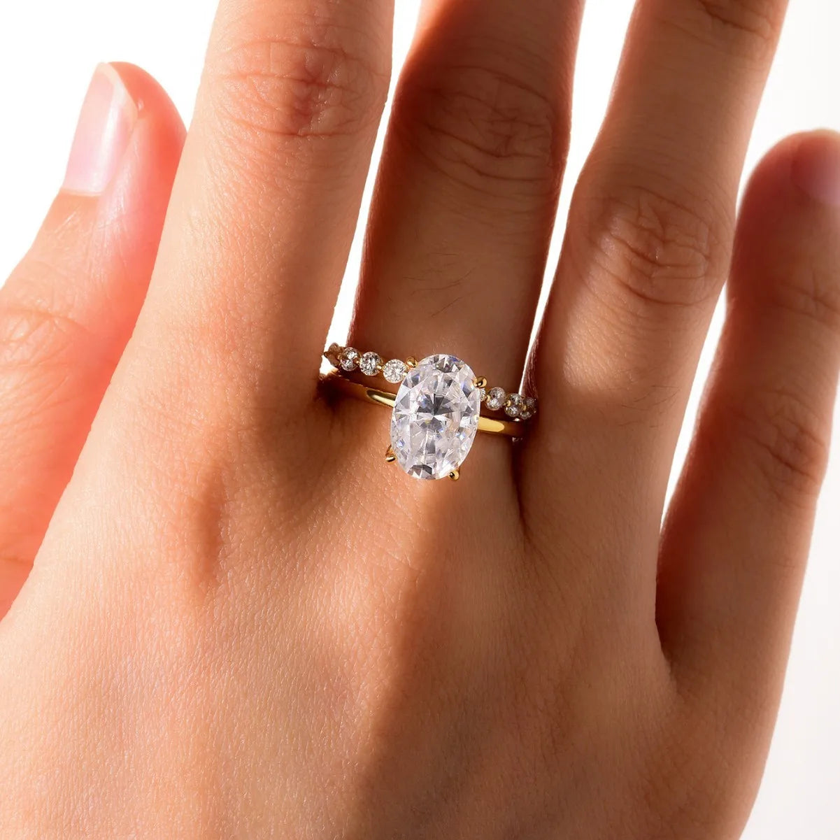 8x12mm Oval Moissanite Wedding Ring Set 18k Gold Plated 925 Sterling Silver Certified