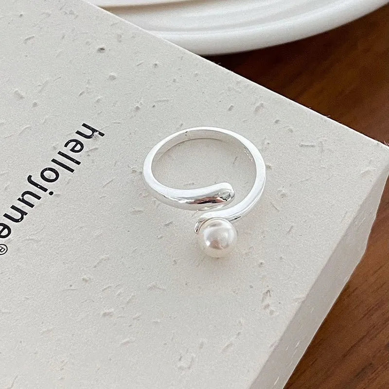 925 Sterling Silver Simple Overlapping Pearl Ring Wedding Vintage Luxury Jewellery
