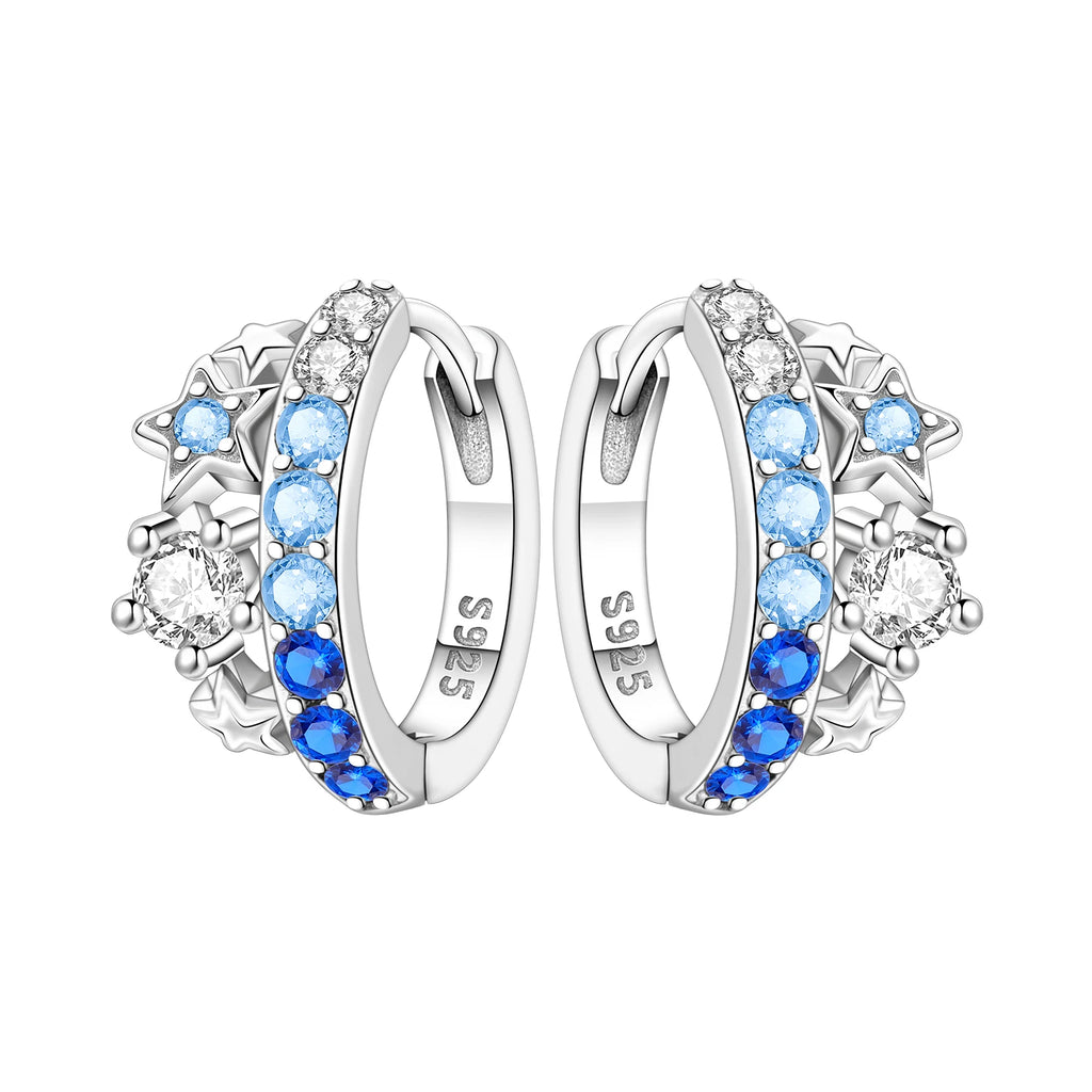925 Sterling Silver Blue Horseshoe Lotus Ear Studs Hoop Earrings Trendy Gift
