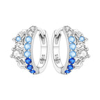 925 Sterling Silver Blue Horseshoe Lotus Ear Studs Hoop Earrings Trendy Gift
