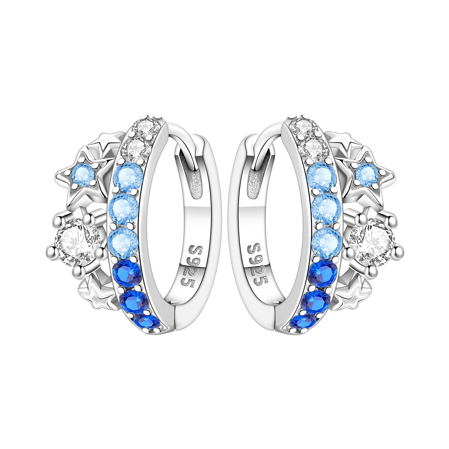 925 Sterling Silver Star Moon Sun Tassel Versatile Hoop Earrings Fine Gift