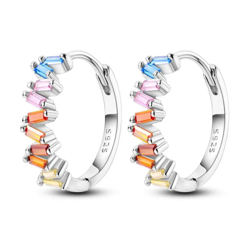 925 Sterling Silver Purple Inlaid Stone Versatile Hoop Earrings Birthday Gift