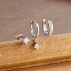 3PCS Fashion Geometric Zircon Small Drop Earrings Set Temperament