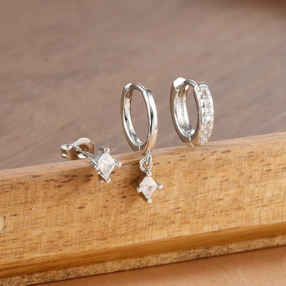 3PCS Fashion Geometric Zircon Small Drop Earrings Set Temperament