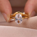 8x12mm Oval Moissanite Wedding Ring Set 18k Gold Plated 925 Sterling Silver Certified