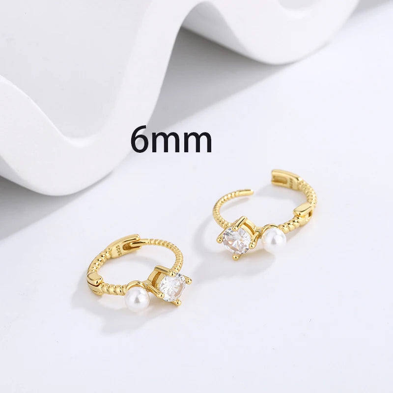 2023 New Gold Colour Pearl Zircon Small Hoop Earrings Korean 6-10mm
