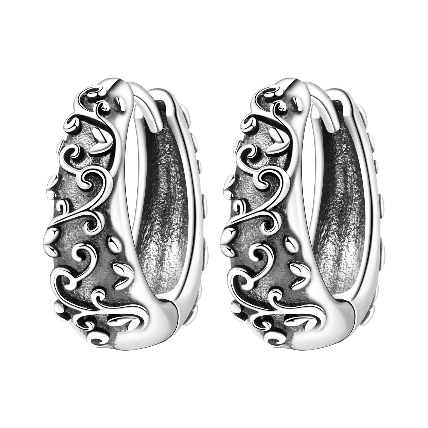 925 Sterling Silver Vintage Vine Versatile Hoop Earrings Fine Birthday Gift