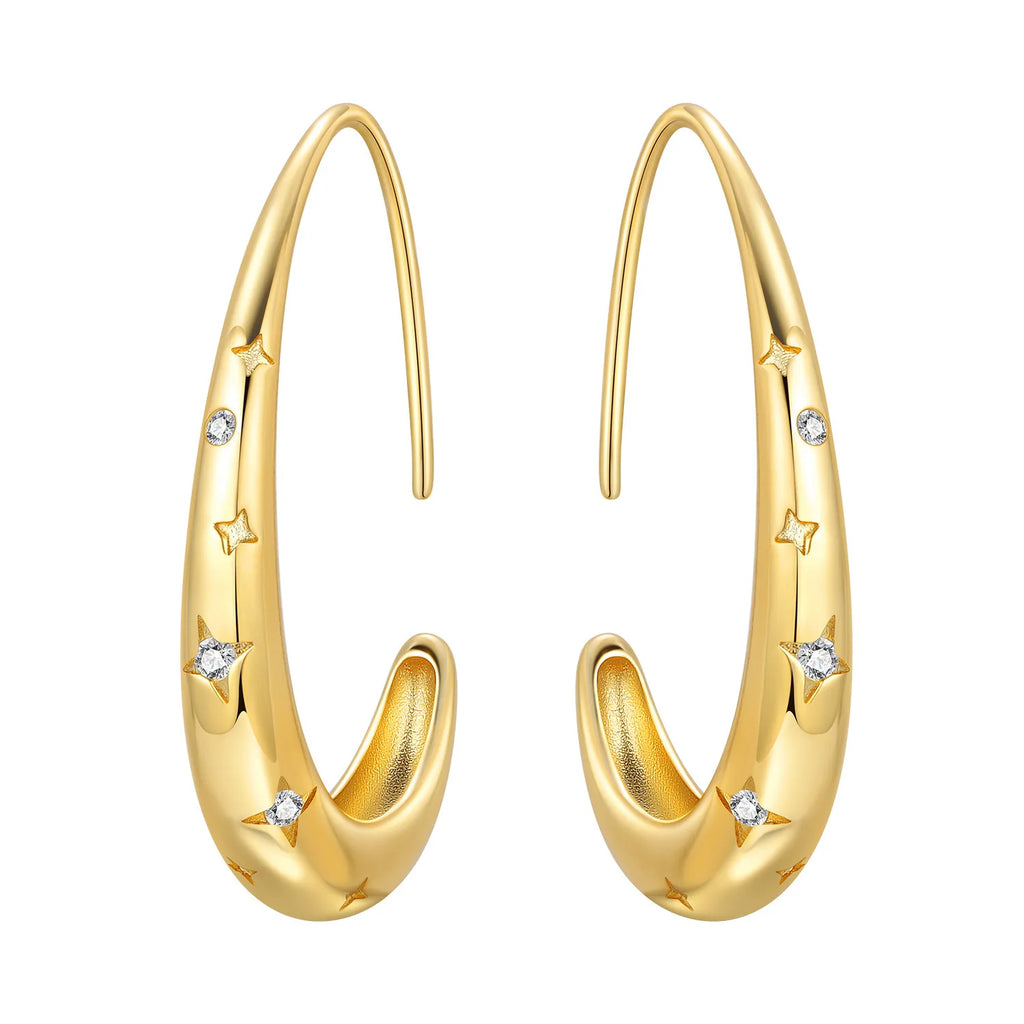 925 Sterling Silver Elegant Golden French Organ Hoop Earrings Trendy Jewellery