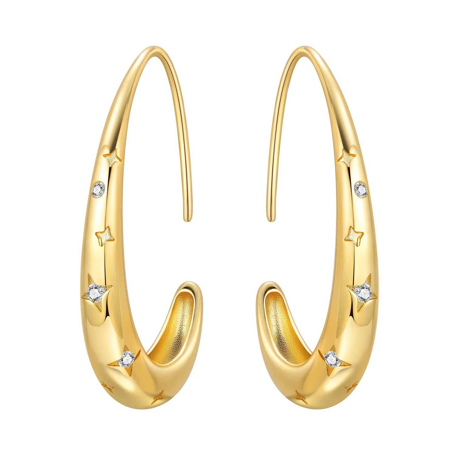 925 Sterling Silver Elegant Golden French Organ Hoop Earrings Trendy Jewellery