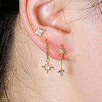 3PCS Gold Colour Star Earrings Set Zircon Pendant Stainless Steel
