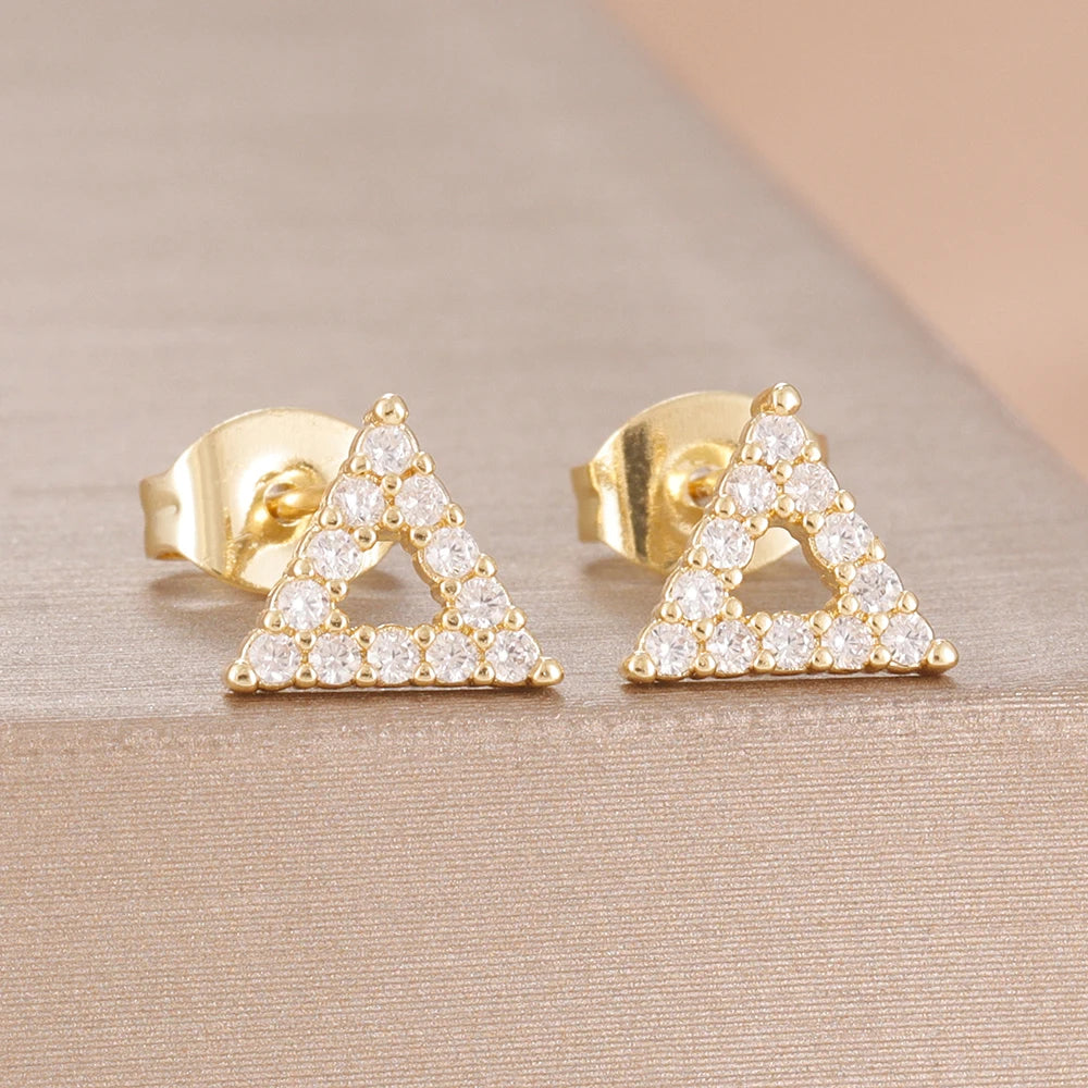 2PCS Fashion Geometry Zirconia Twinkle Star Stud Earrings Shinny