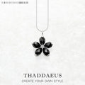Black Petals Flower Necklace 925 Sterling Silver Romantic Fine Jewellery