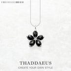 Black Petals Flower Necklace 925 Sterling Silver Romantic Fine Jewellery