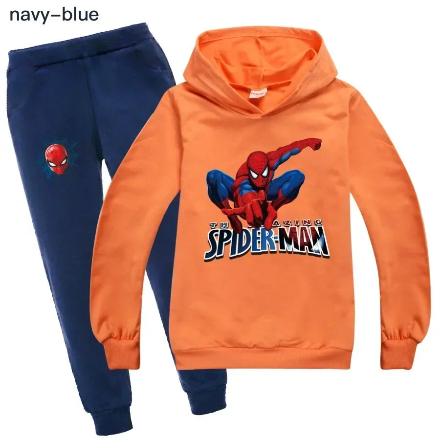 Kids Spiderman Print Hoodie & Pants Suit Boys Girls Casual Clothing Set