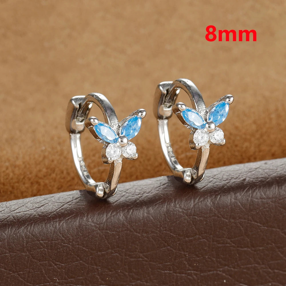Stainless Steel Zircon Butterfly Minimal Hoop Earrings Gold Huggie