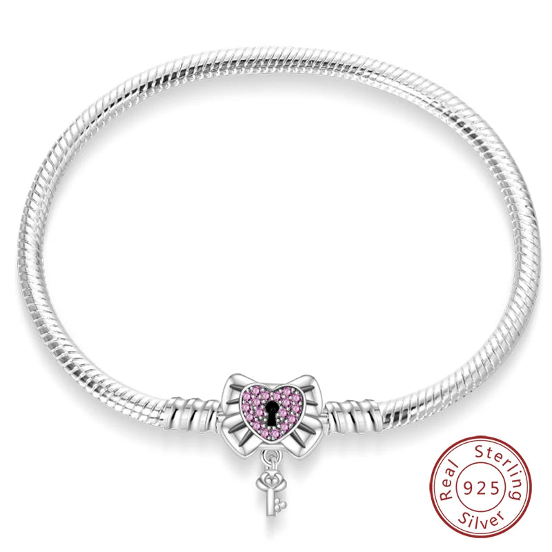925 Sterling Silver Forever Love Peach Heart Bracelets Star Moon Airplane Earth Bracelets For Women Fit DIY Charms Party Jewelry