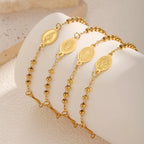 Stainless Steel Virgin Mary St Benedict Cross Bracelet, Bead Chain Bracelet Women Religious Jewelry