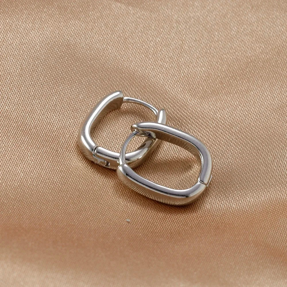 2PCS Gold Colour Square Stainless Steel Hoop Earrings Minimalist Punk
