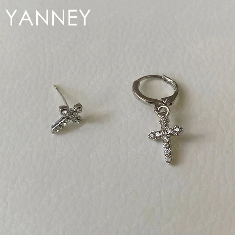 925 Sterling Silver Cross Zircon Stud Earrings Men Women Sparkling Jewellery