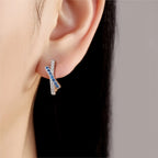 925 Sterling Silver Blue White Cross Versatile Hoop Earrings Birthday Gift