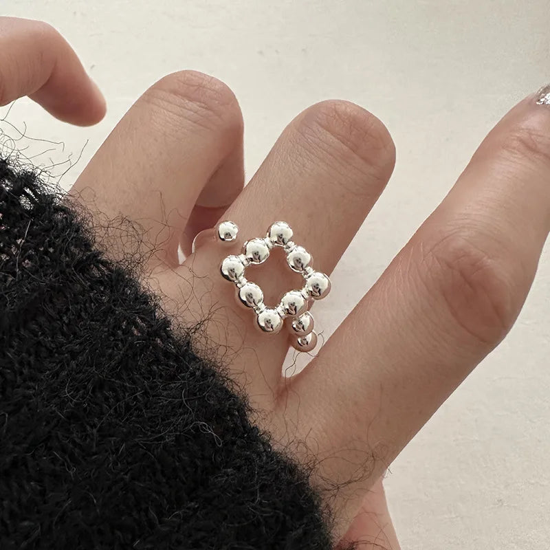 925 Sterling Silver Geometry Sanding Adjustable Rings For Women Elegant Wedding Luxury Jewelry Accessories Argent 925