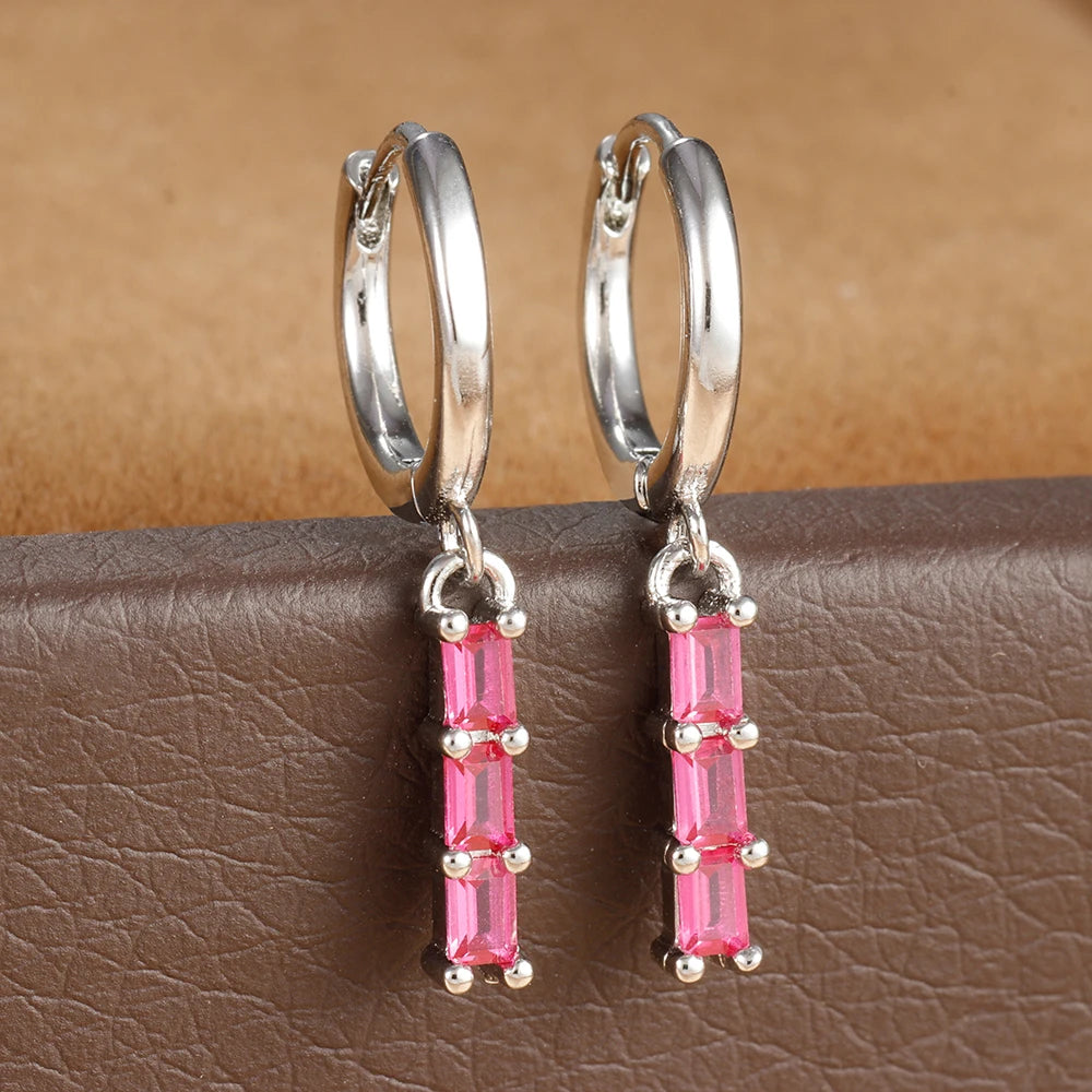 1 Pair Stainless Steel Colourful Zircon Square Dangle Earrings Punk