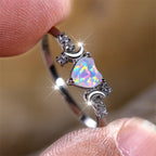 White Fire Opal Love Heart Stone Rings For Women Rose Gold Silver Color Wedding Band Bridal Engagement Jewelry Mother's Day Gift