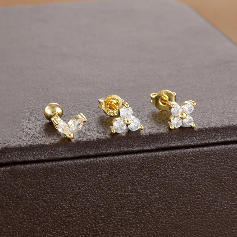 3PCS Stainless Steel Mini Zircon Cartilage Piercing Stud Earrings