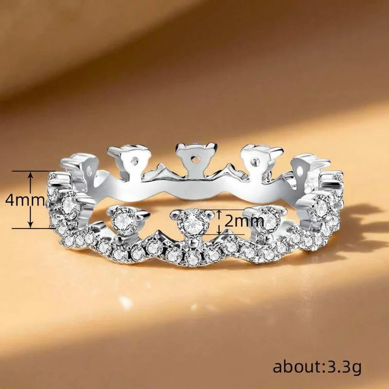 925 Sterling Silver Elegant Crown Zircon Ring Stackable Accessory Party Wedding Gift